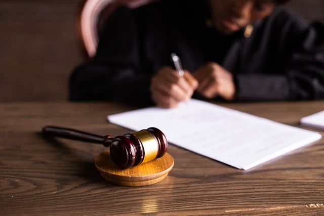 a judge doing paperwork